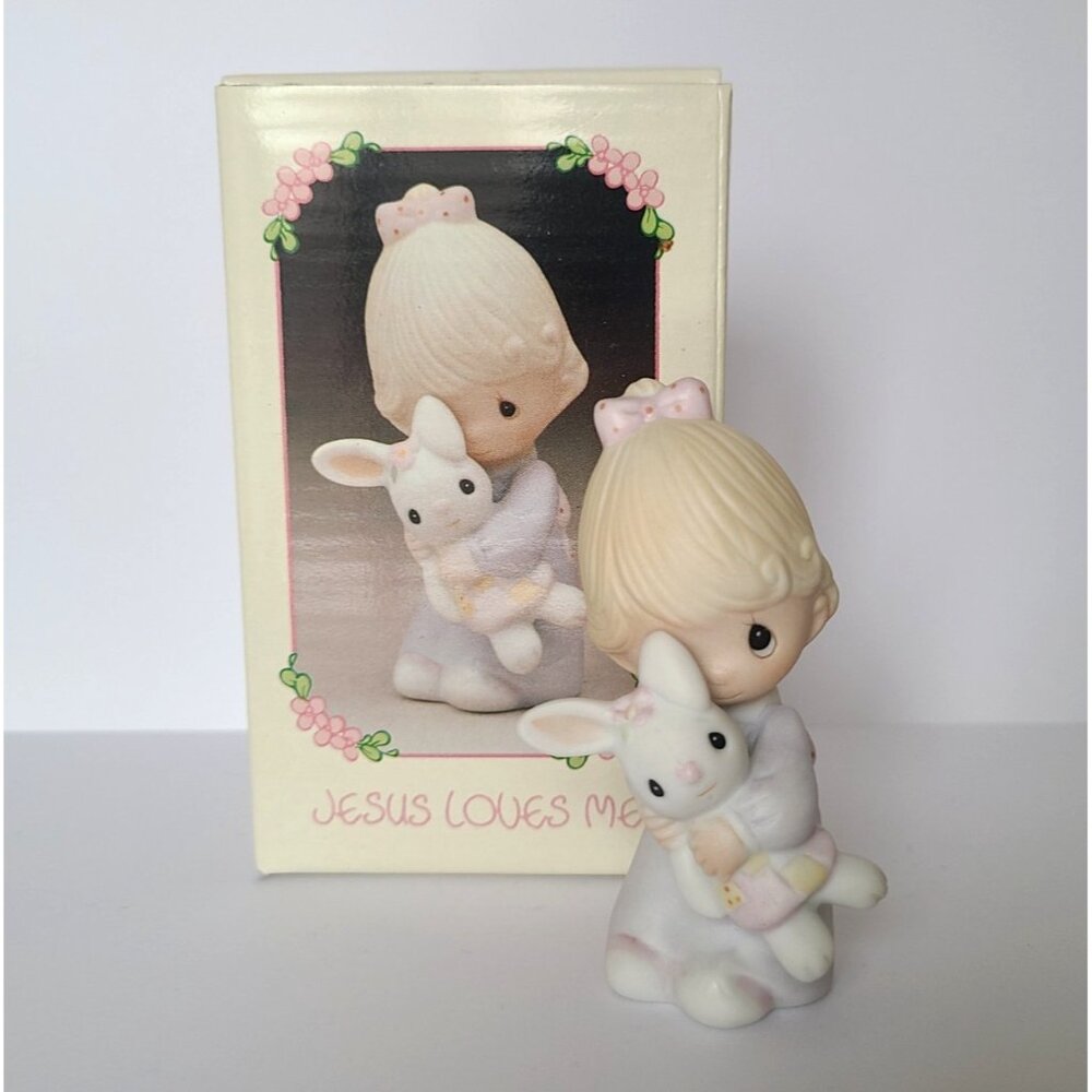 Vintage Precious Moments E-9279 Jesus Loves Me Girl Bunny Collectible Figurine